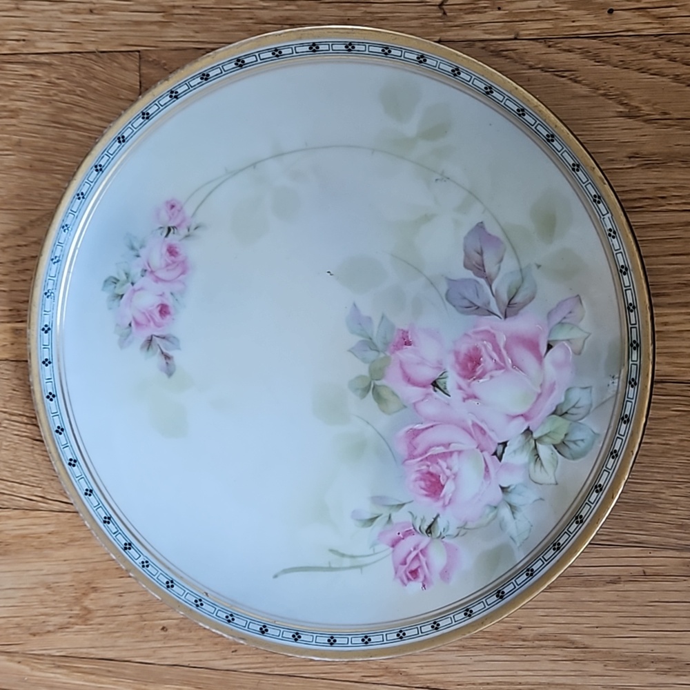 Vintage German JSV china plate with rose design